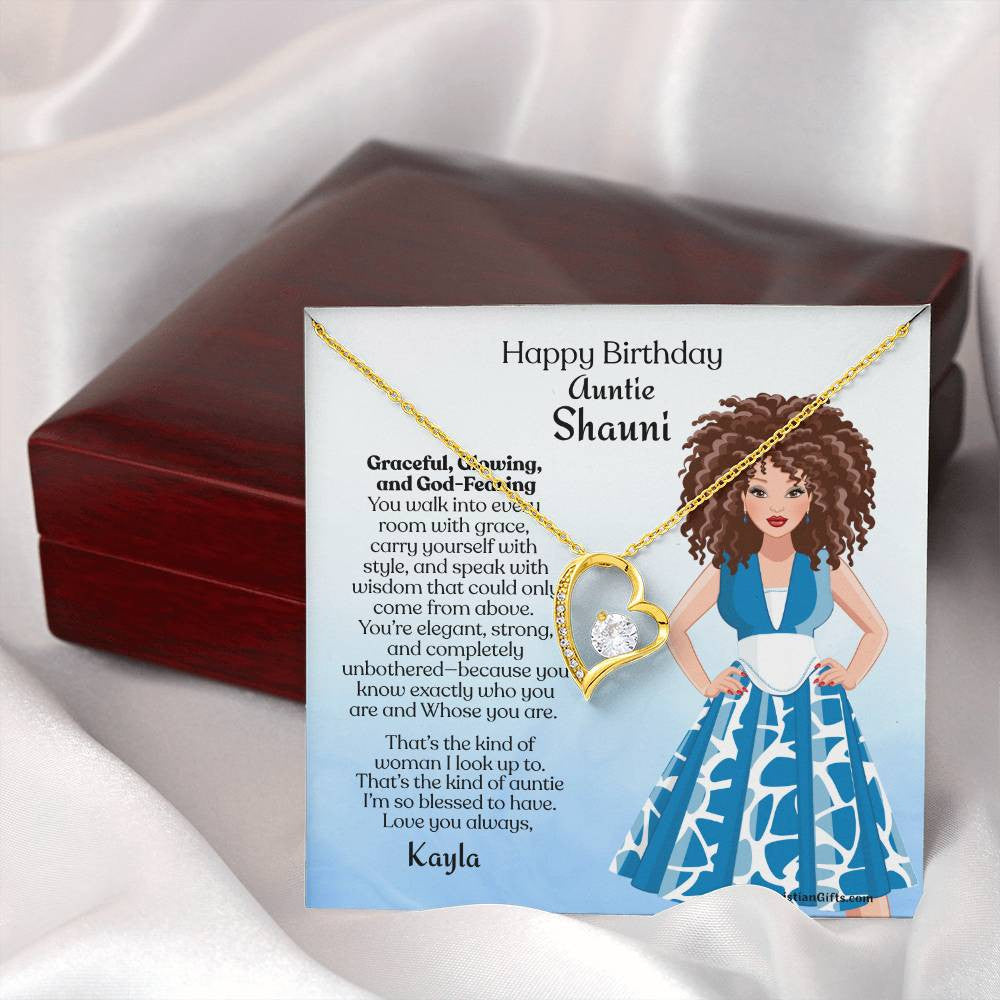 Personalized Auntie Forever Love Necklace Message Card - Gracefully Brunette