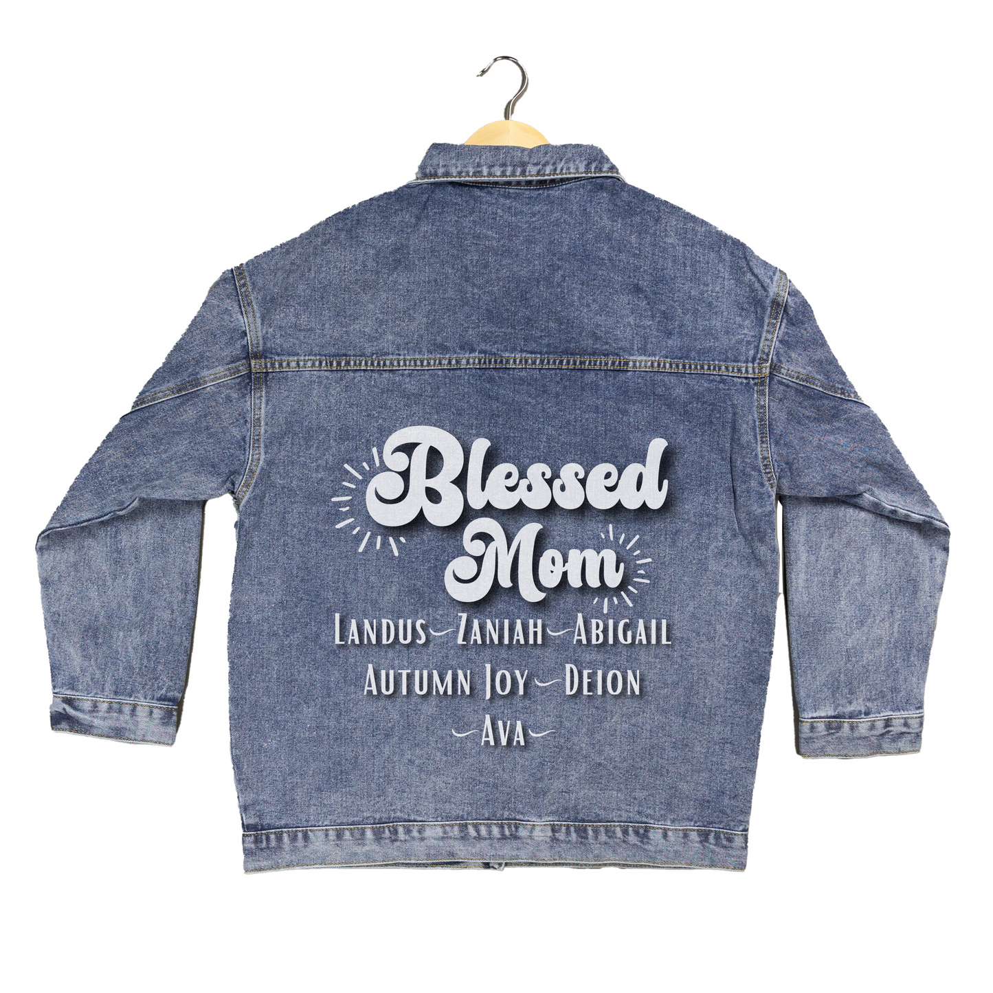 Personalized Oversized Denim Jean Jacket - Blessed Mom