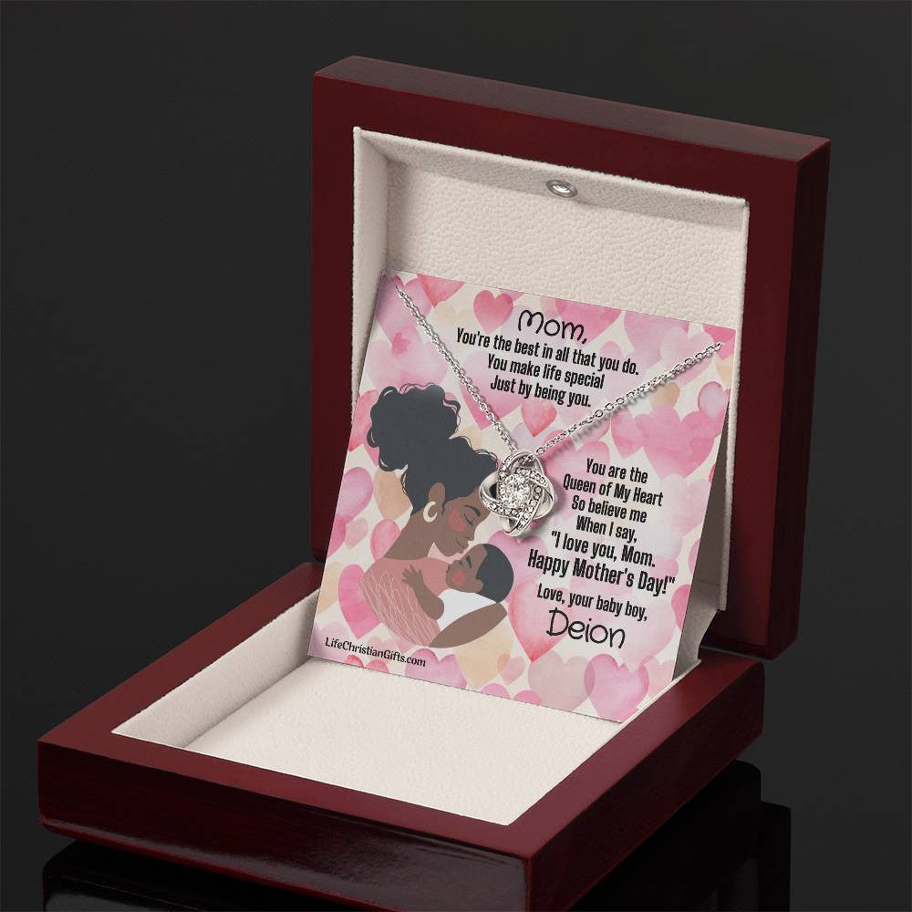 African American Mother's Day Card From Young Son With Love Knot Necklace - You're The Best