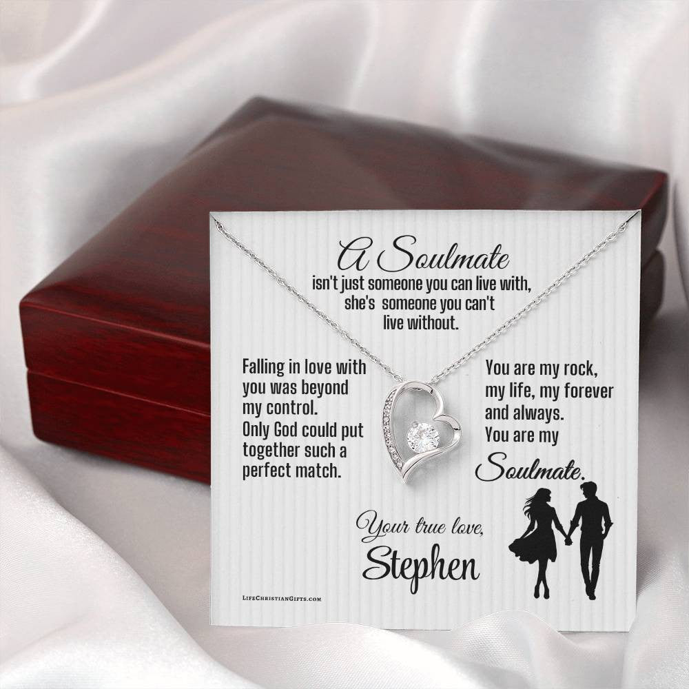 Soulmate Christian Message Card With Forever Love Necklace - Can't Live Without