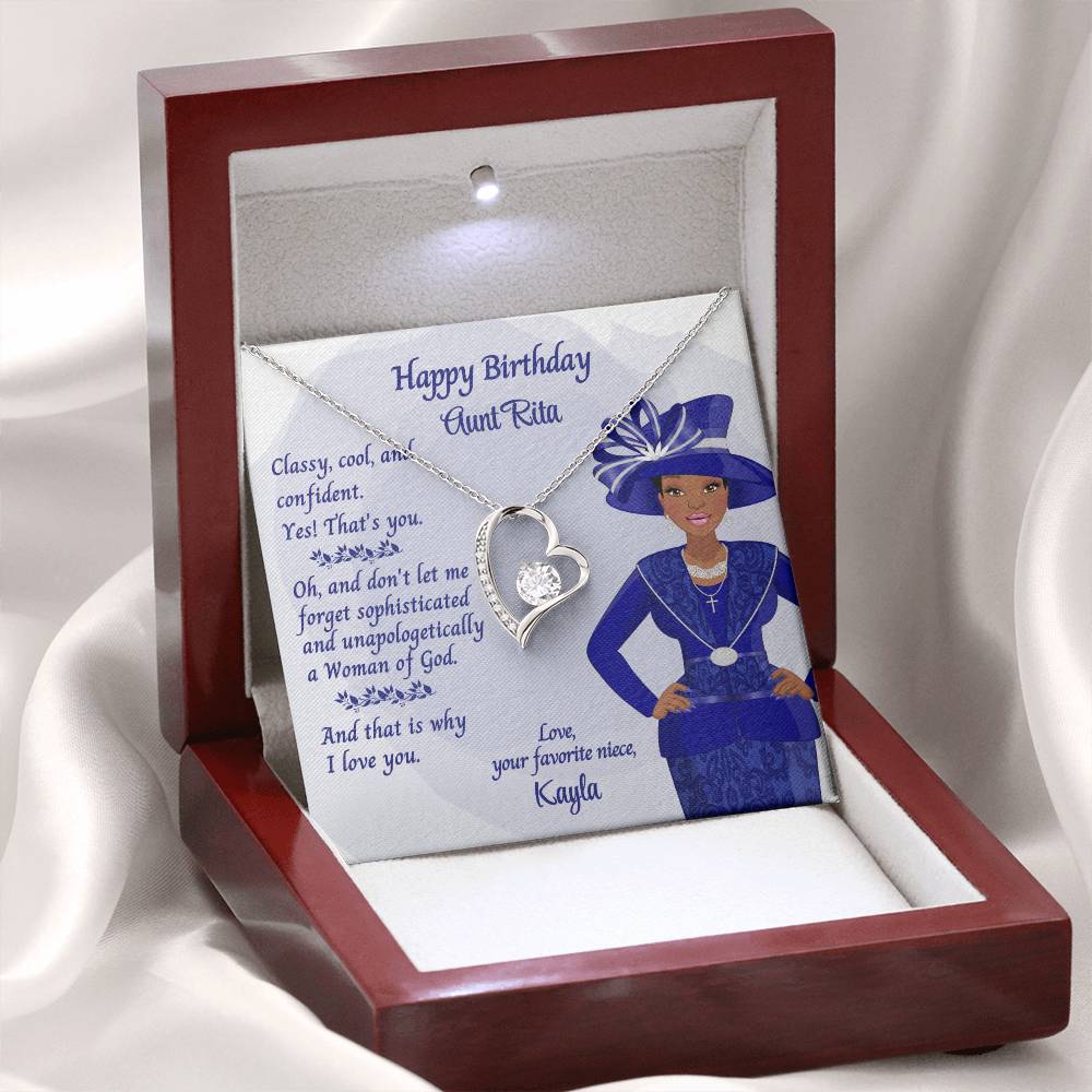 Personalized African American Auntie Forever Love Necklace Message Card - Classy & Cool