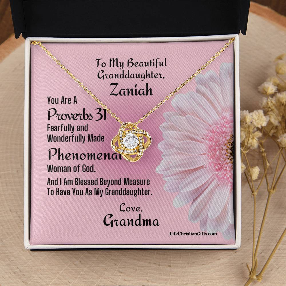 Personalized Granddaughter Card With Love Knot Necklace - Proverbs 31