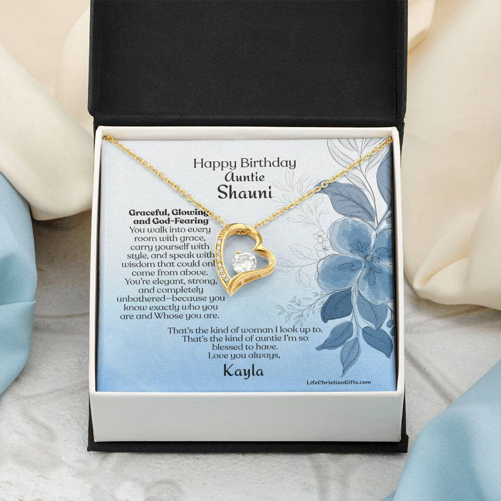 Personalized Auntie Forever Love Necklace Message Card - Gracefully Flowers