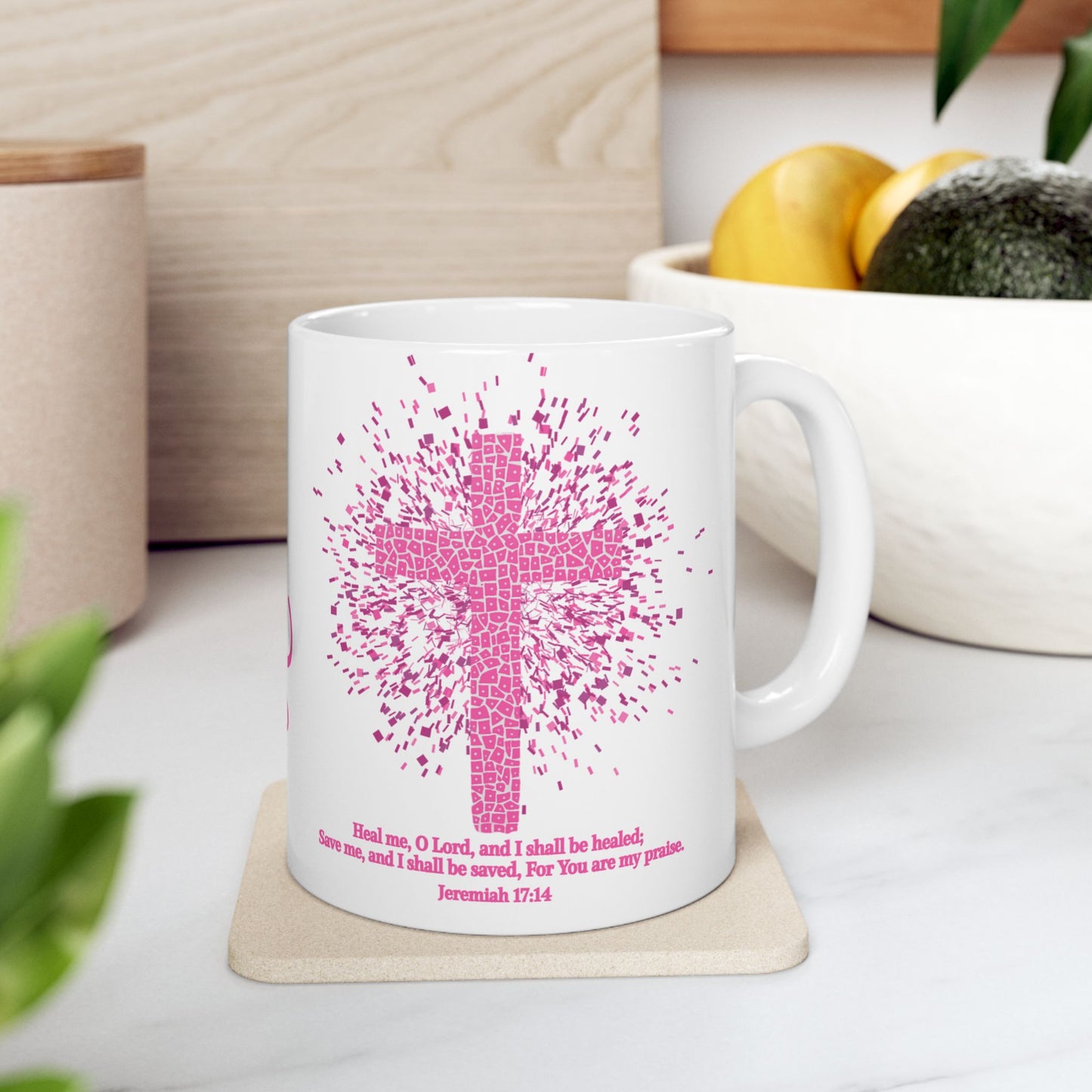 Pink Mosaic Cross Bible Verse Mug