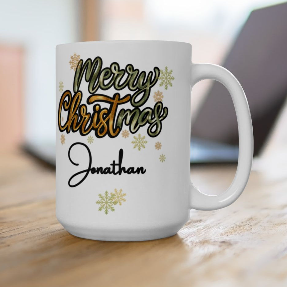 Merry Christmas Personalized Coffee Mug - Snowflakes