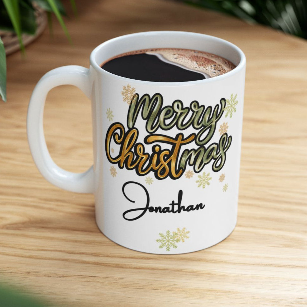 Merry Christmas Personalized Coffee Mug - Snowflakes