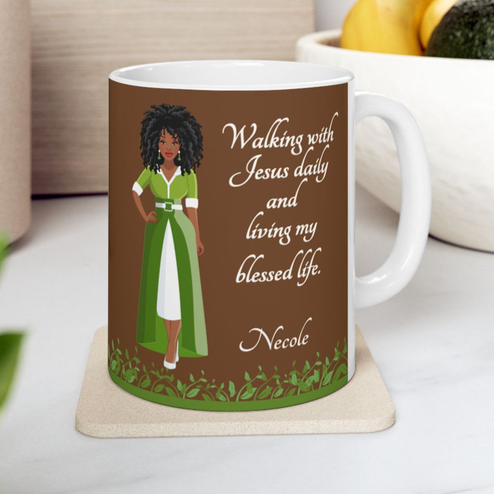 Personalized African American Christian Woman Mug - Walking With Jesus   Inspirational Expressions