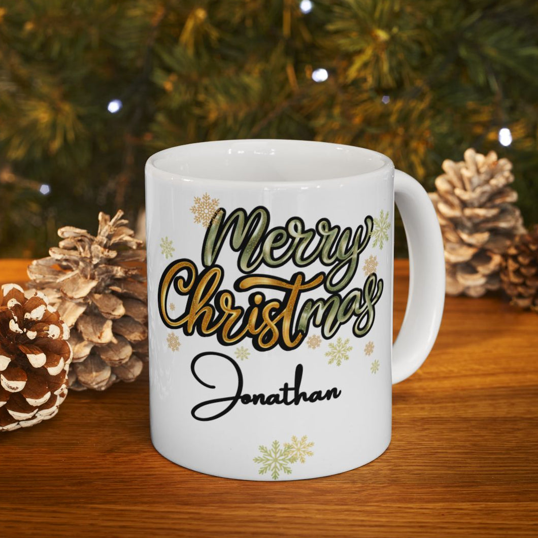 Merry Christmas Personalized Coffee Mug - Snowflakes