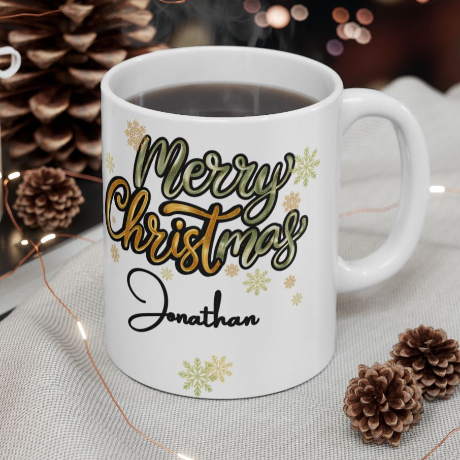 Merry Christmas Personalized Coffee Mug - Snowflakes