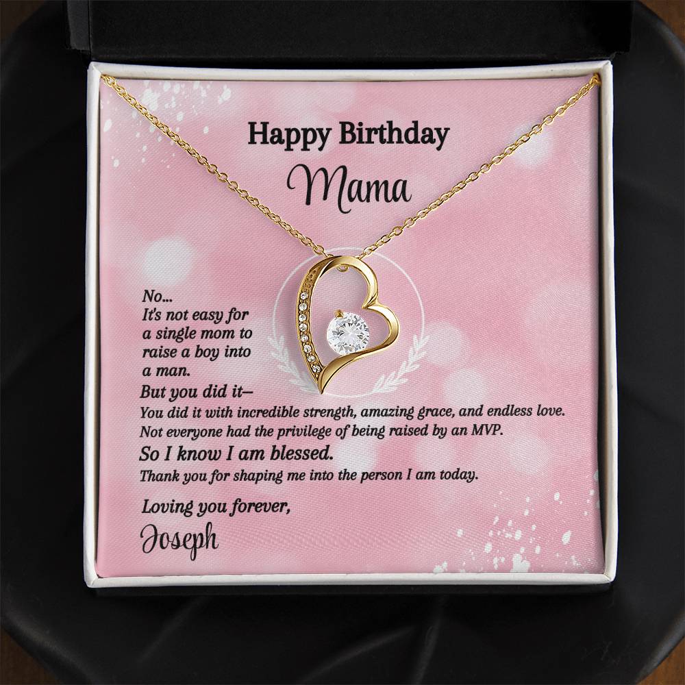 Happy Birthday Single Mom Message Card - Forever Love Necklace - MVP Pink