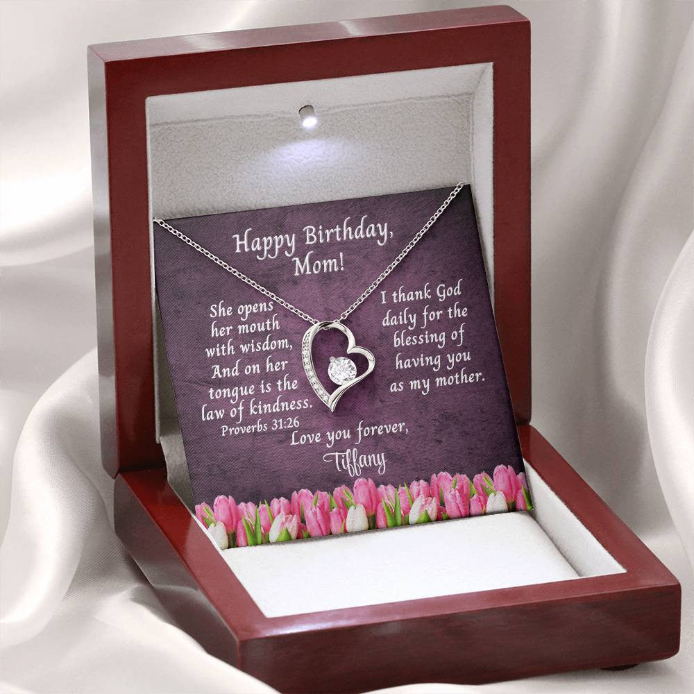Happy Birthday Mom Message Card - Forever Love Necklace - Tulips