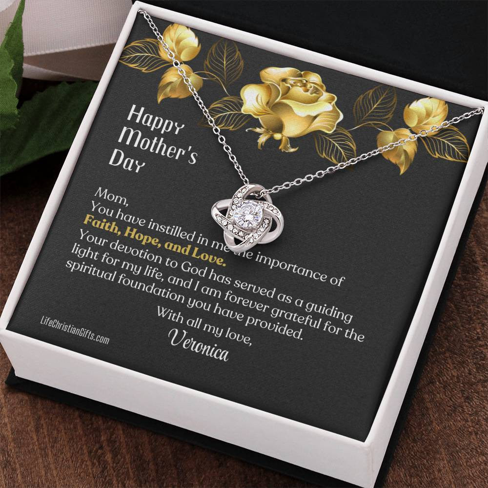 Personalized Mother's Day Message Card - Love Knot Necklace - Faith Hope Love