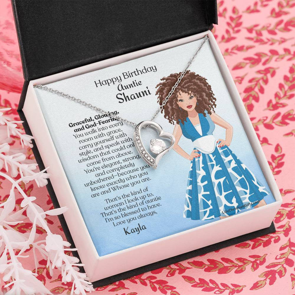 Personalized Auntie Forever Love Necklace Message Card - Gracefully Brunette