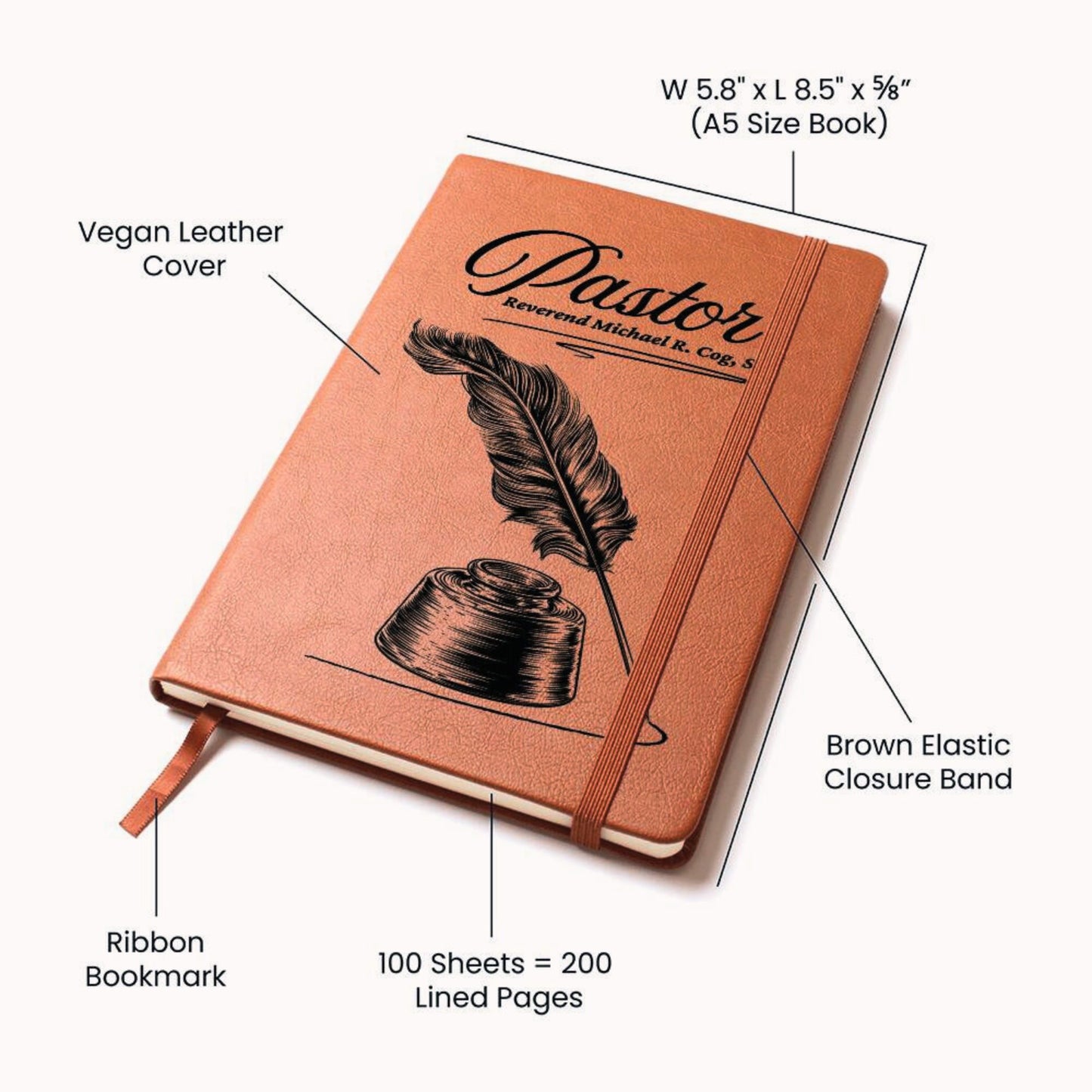 Personalized Pastor Vegan Leather Writing Journal For Sermon Notes