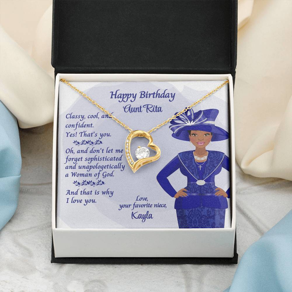 Personalized African American Auntie Forever Love Necklace Message Card - Classy & Cool