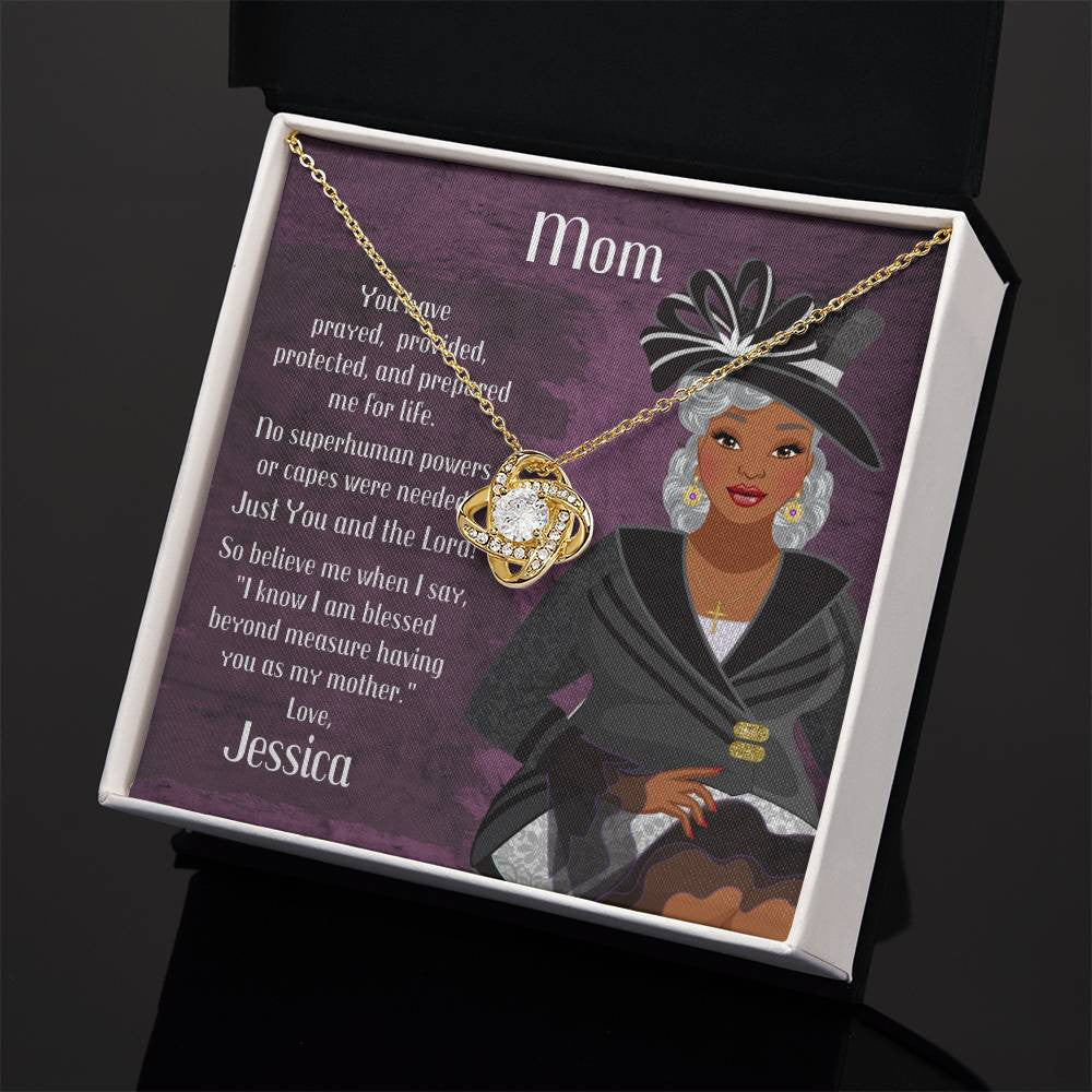African American Mom Birthday Card With Love Knot Necklace - You Have Prayed
