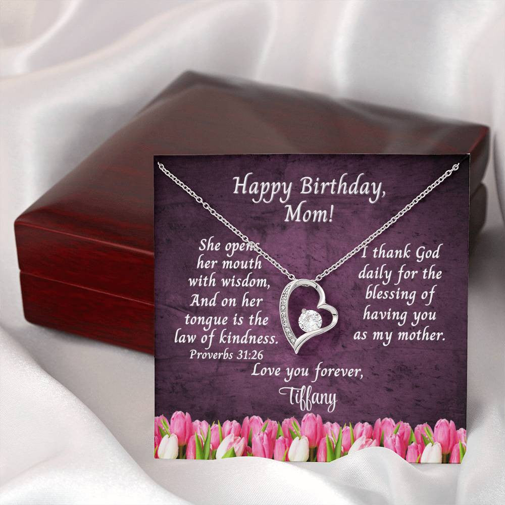 Happy Birthday Mom Message Card - Forever Love Necklace - Tulips