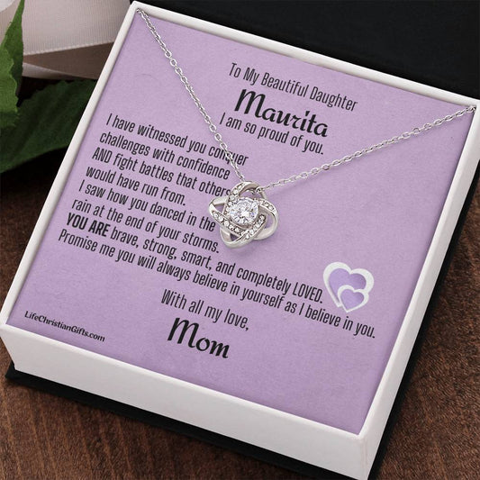 Personalized Daughter Message Card and Love Knot Necklace - Proud Of You