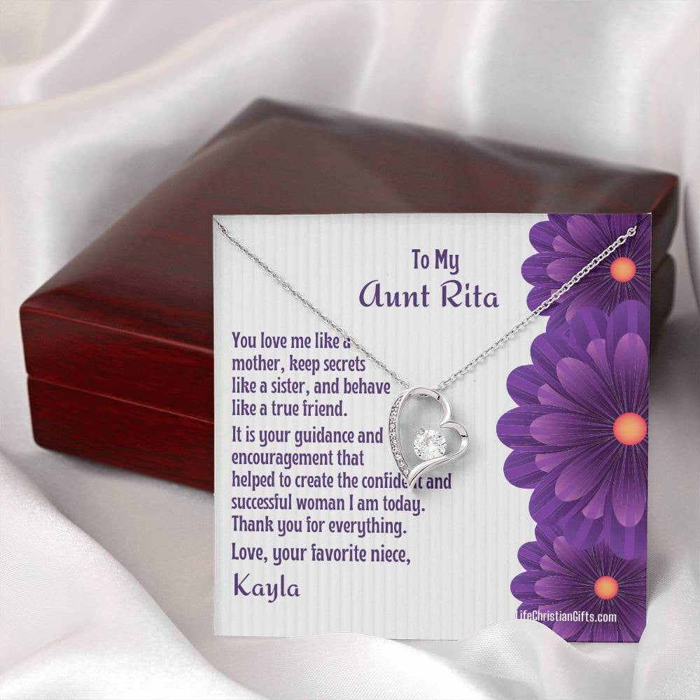 Personalized Auntie Forever Love Necklace Message Card - Love Like Mother - Flowers