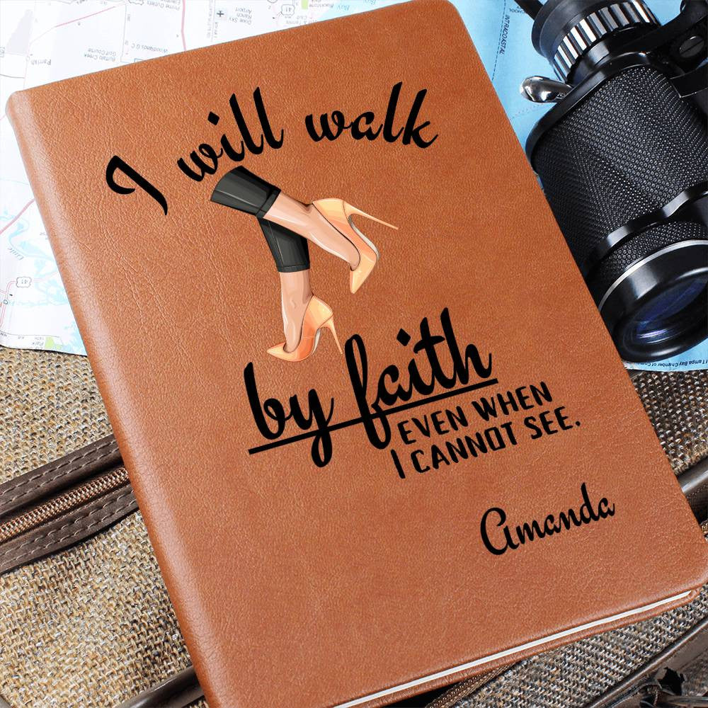 Walk By Faith Vegan Leather Journal For Women - Personalized