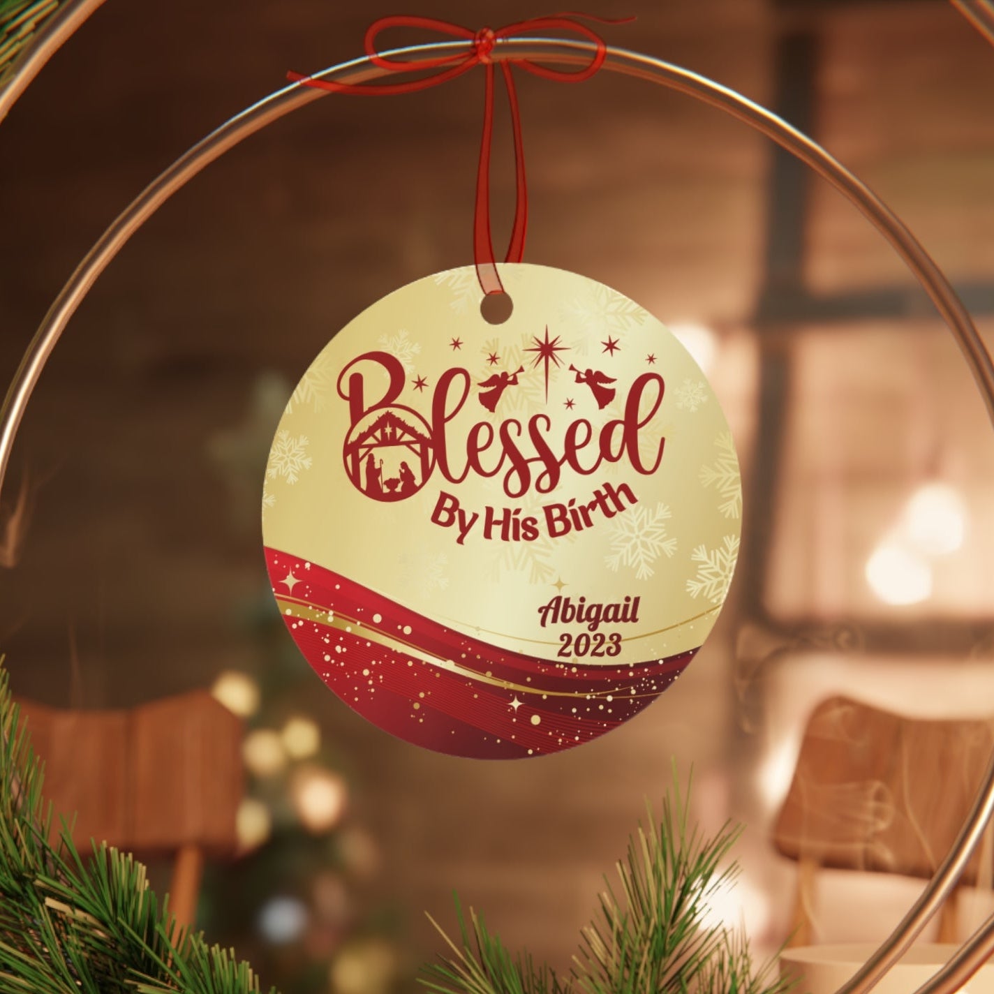 Personalized Metal Ornament Nativity Scene - Blessed