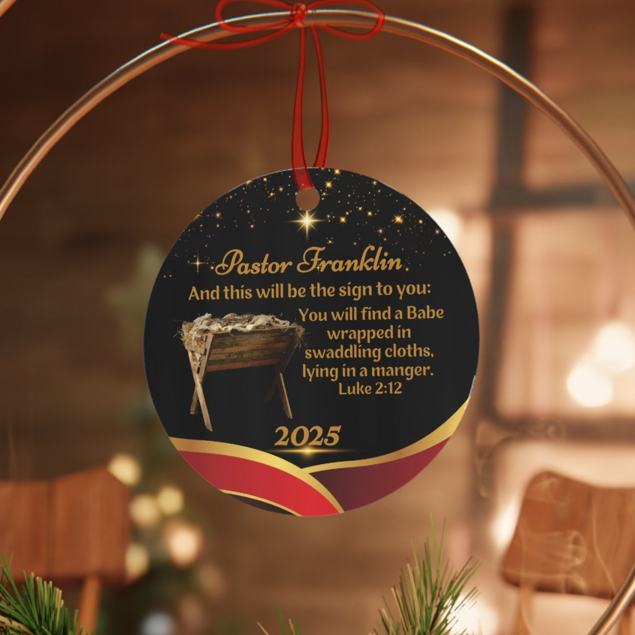 Personalized 2025 Bible Verse Christmas Metal Ornament For Pastors