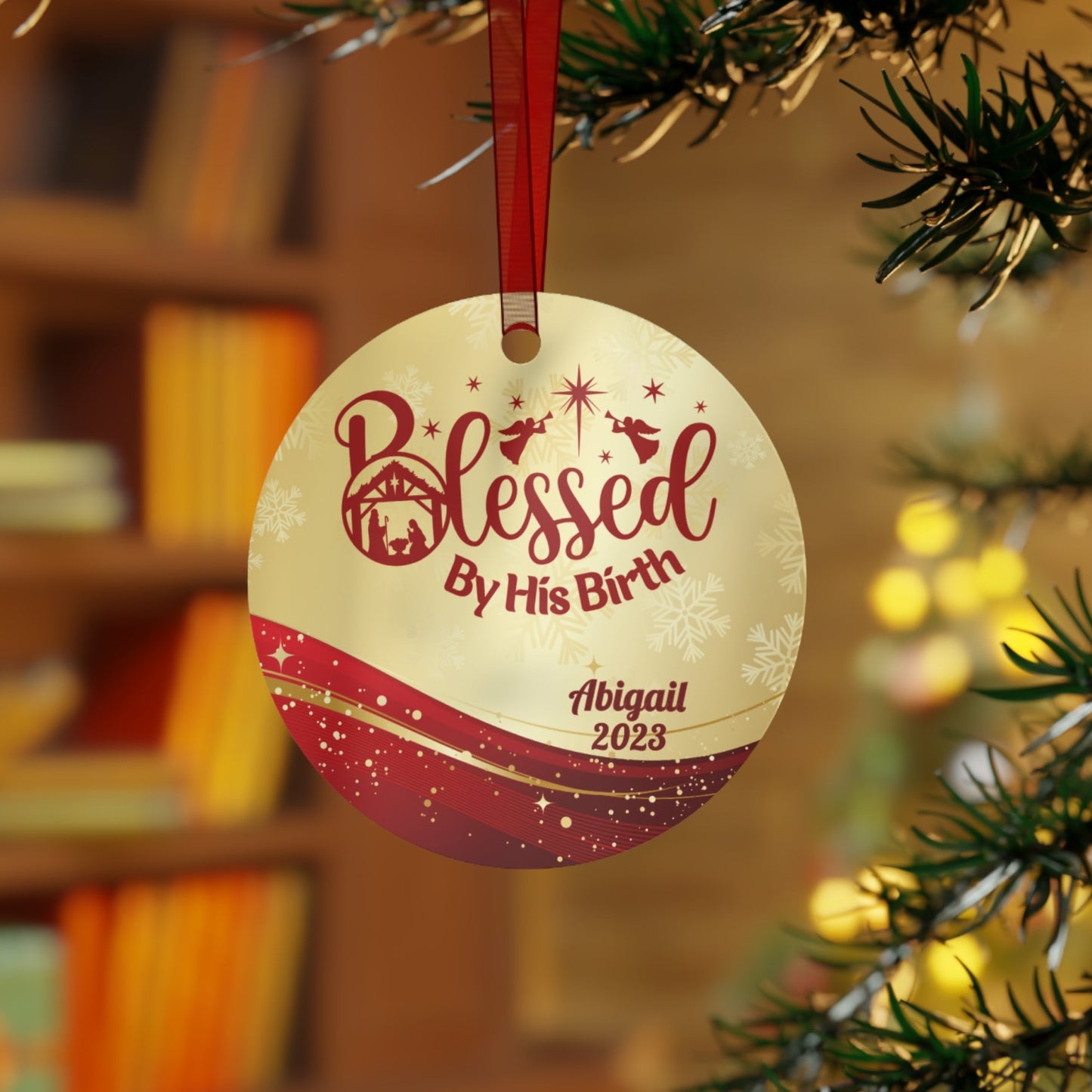 Personalized Metal Ornament Nativity Scene - Blessed