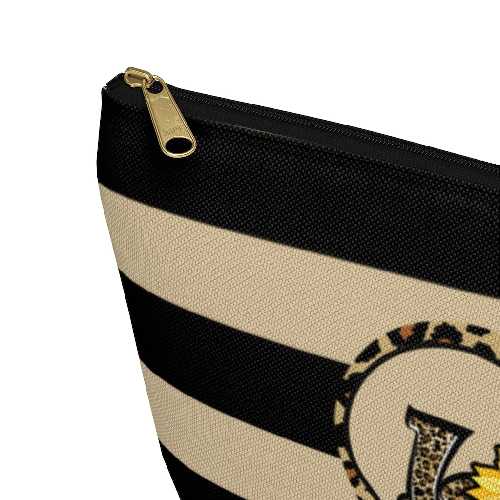 Love Leopard Print With Sunflower And Hearts Zipper Pouch | Cosmetic Accessory Bag