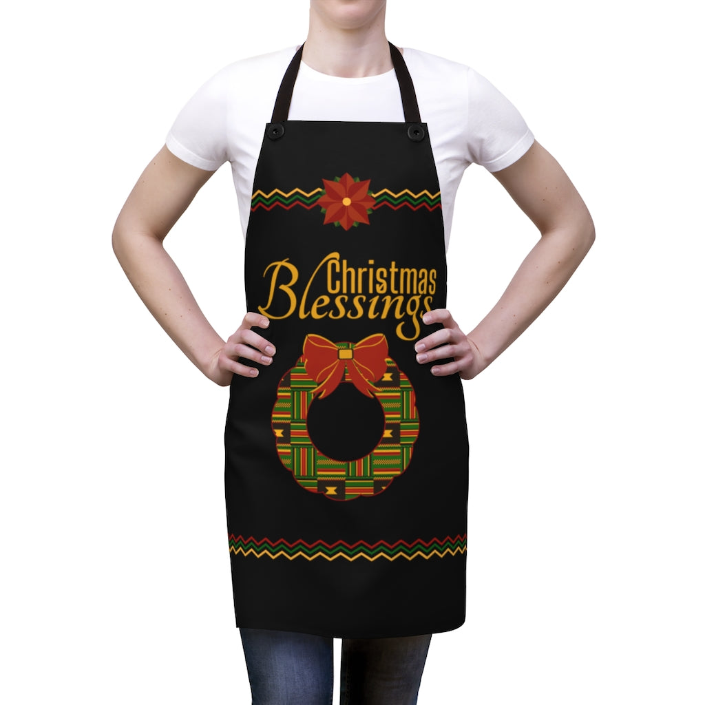 Christmas Blessings Kente Wreath Kitchen Cooking Apron