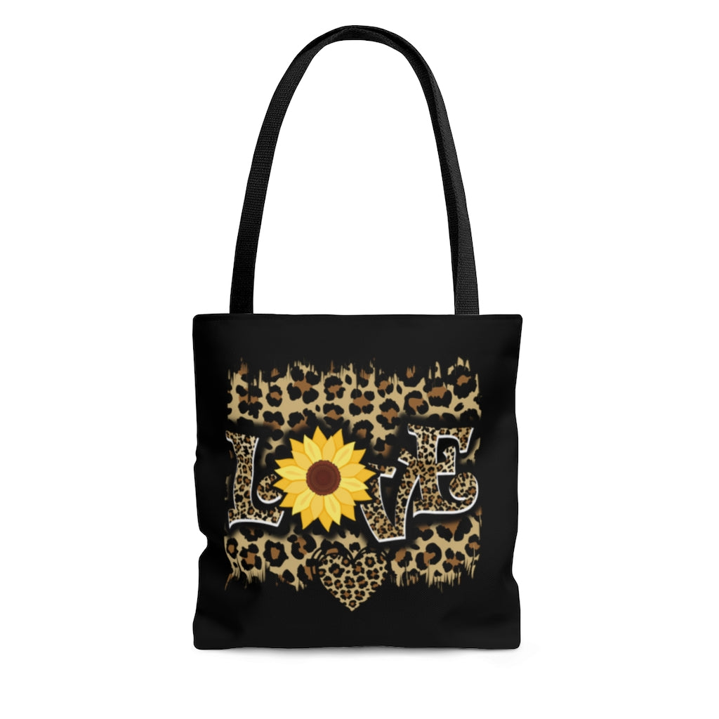 Love Leopard and Sunflower Print Tote Bag