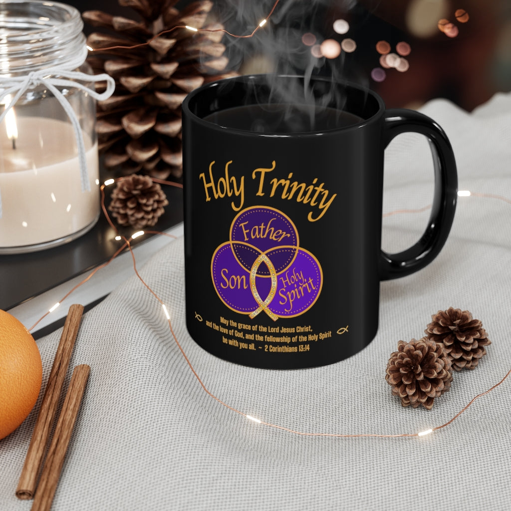 Holy Trinity Christian Gift Mug, Black Coffee Cup With ICHTHUS