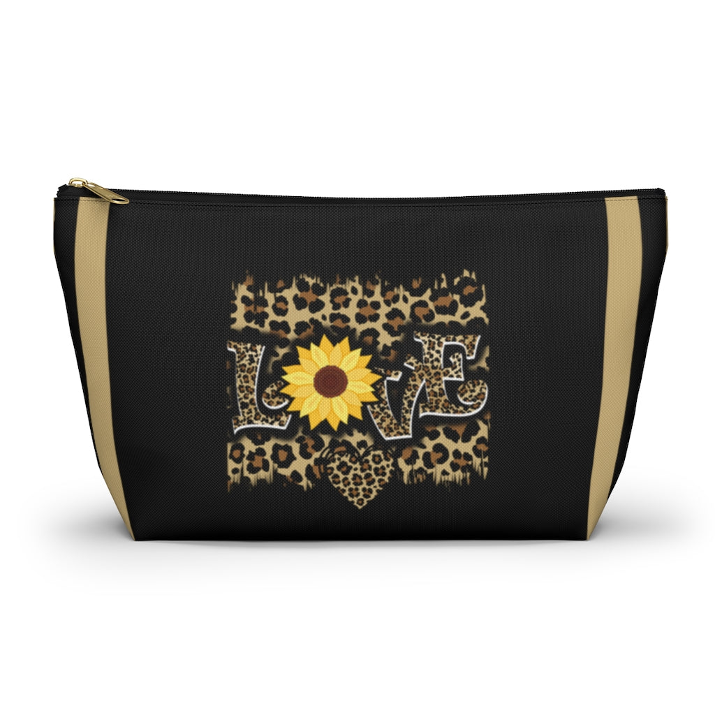 Love Leopard Print and Sunflower Accessory Pouch and Cosmetic Bag
