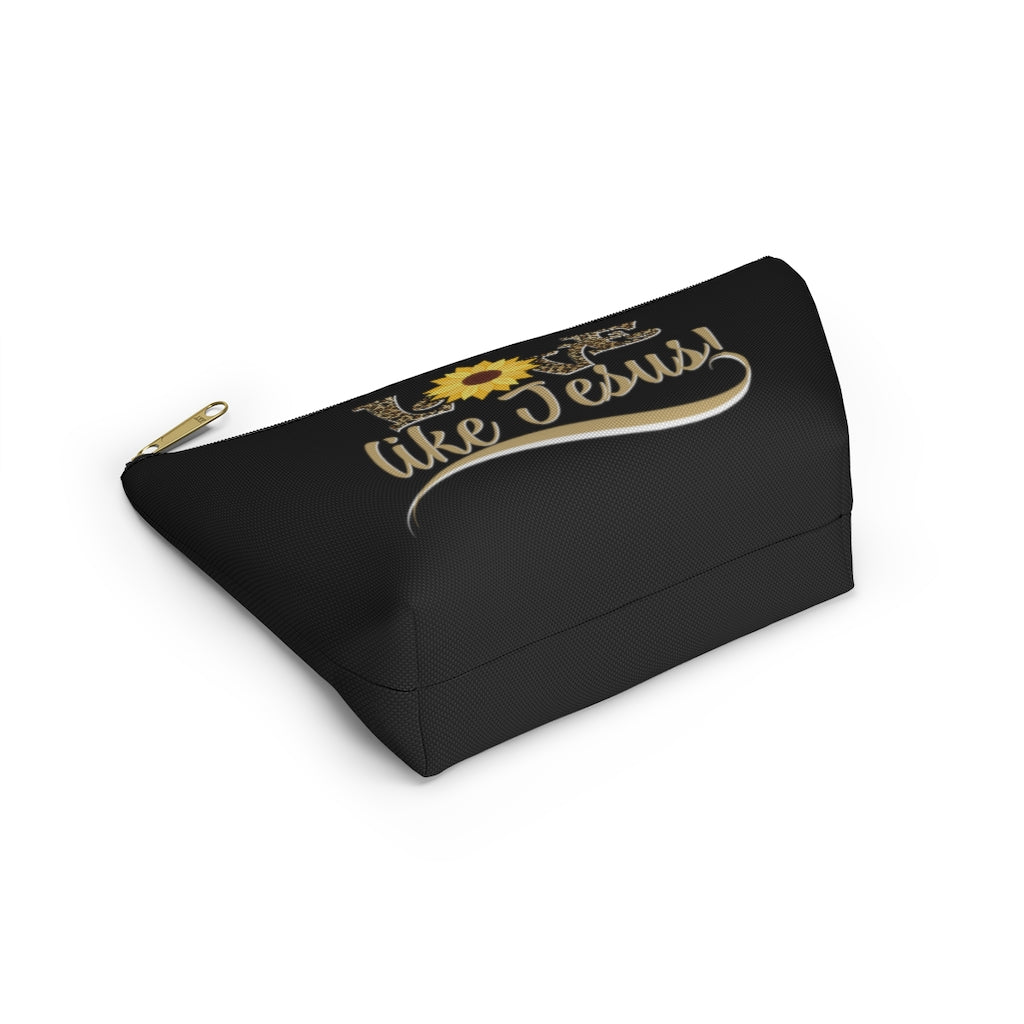 Love Like Jesus Leopard Print With Sunflower Cosmetic Zipper Pouch