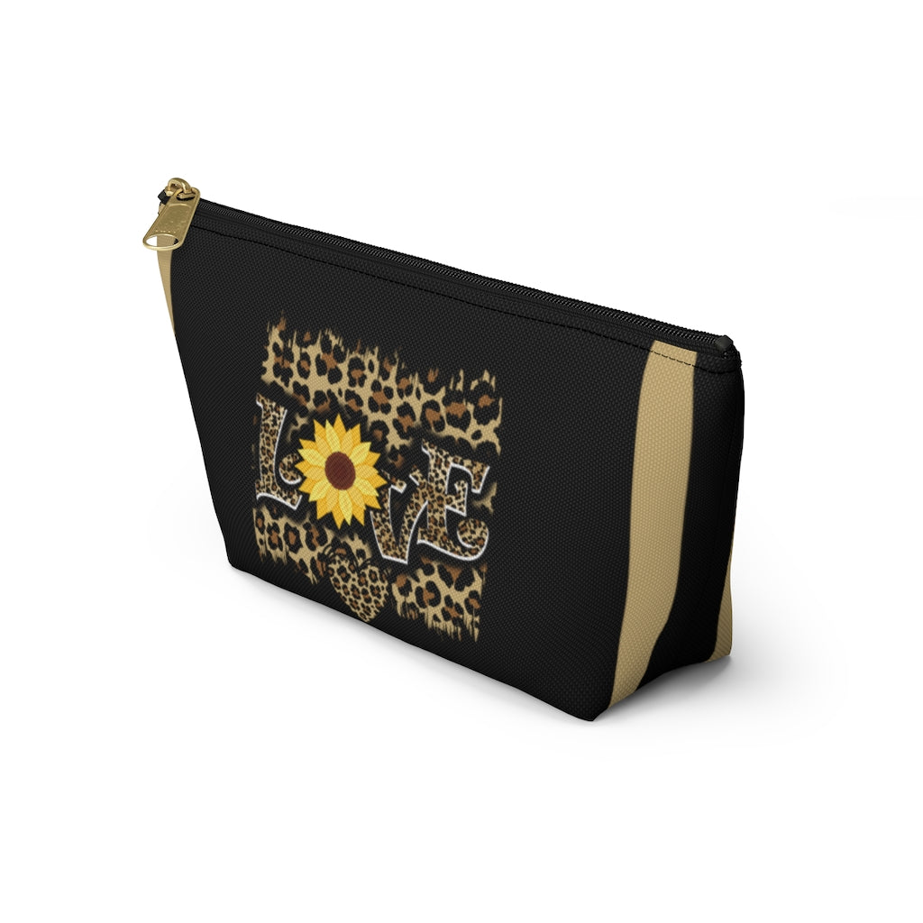 Love Leopard Print and Sunflower Accessory Pouch and Cosmetic Bag