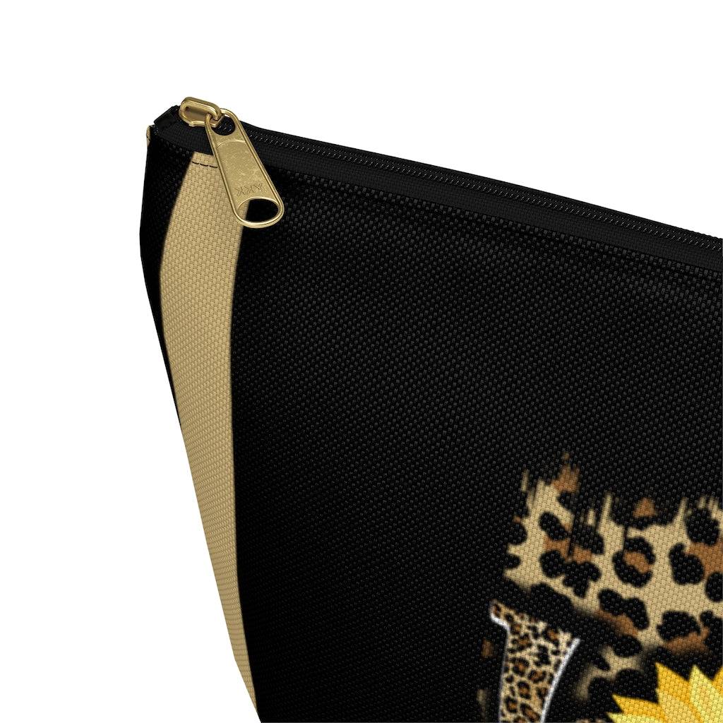 Love Leopard Print and Sunflower Accessory Pouch and Cosmetic Bag