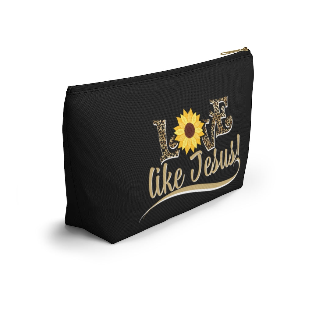 Love Like Jesus Leopard Print With Sunflower Cosmetic Zipper Pouch