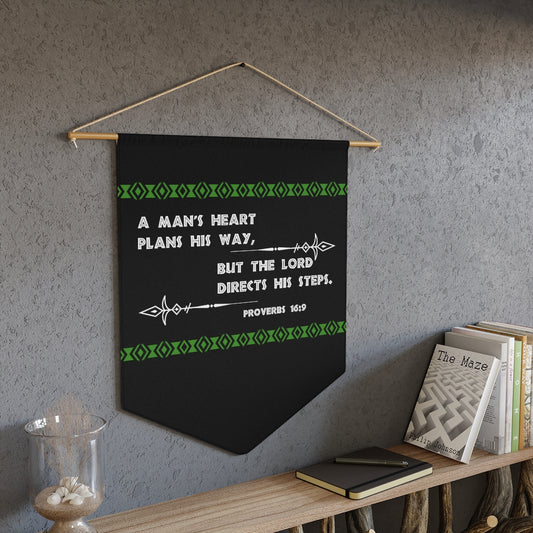 Bible Verse Proverbs 16:9 Christian Inspired Pennant Wall Decorative