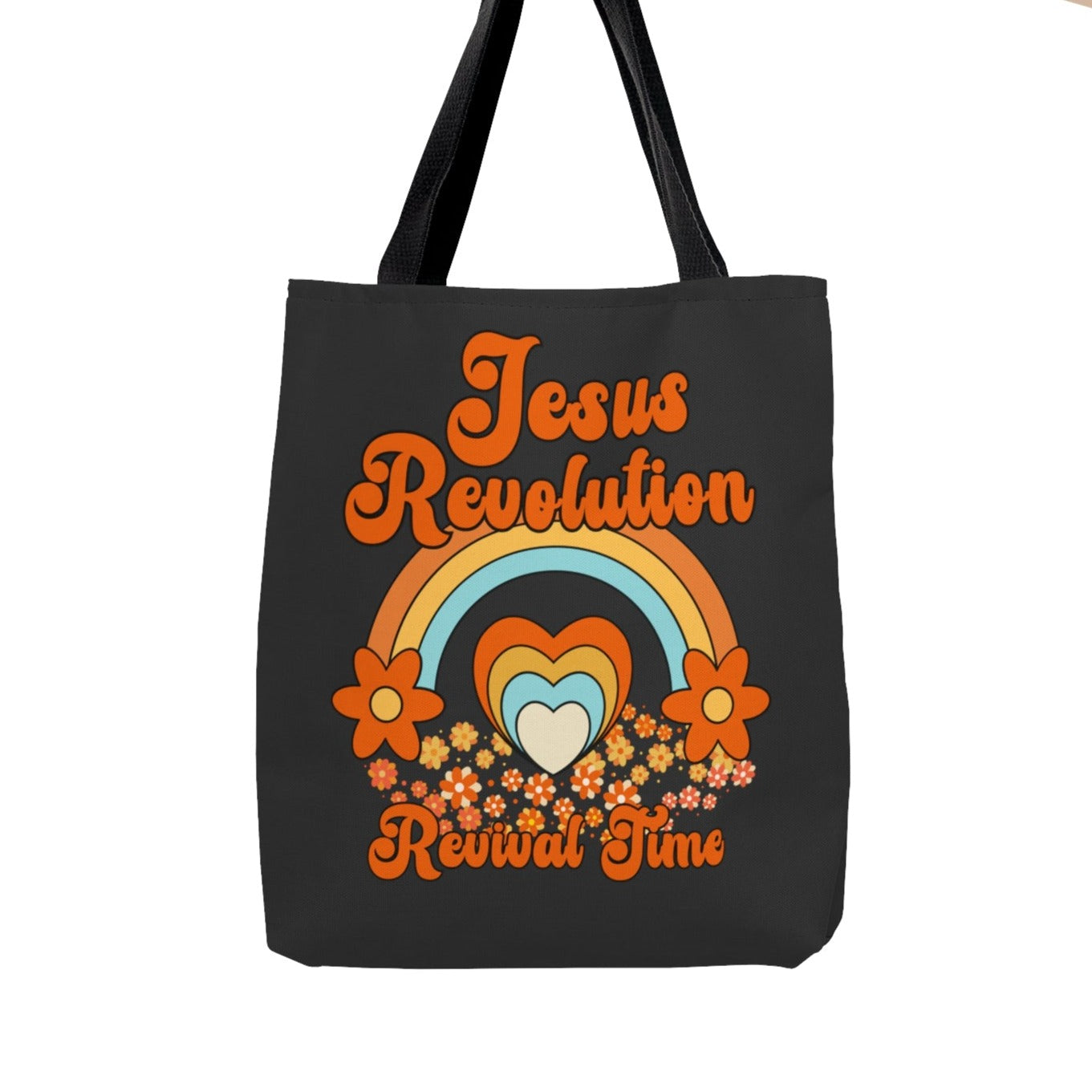 Jesus Revolution Revival Time Tote Bag - Retro Rainbow Heart