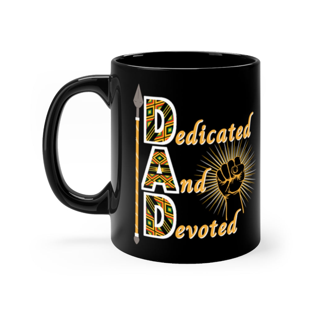 Kente Style Dedicated and Devoted Dad Acronym Mug, Black Coffee Cup For Father's Day