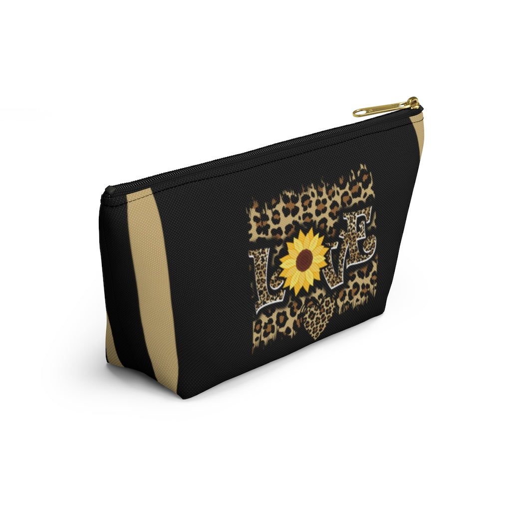 Love Leopard Print and Sunflower Accessory Pouch and Cosmetic Bag