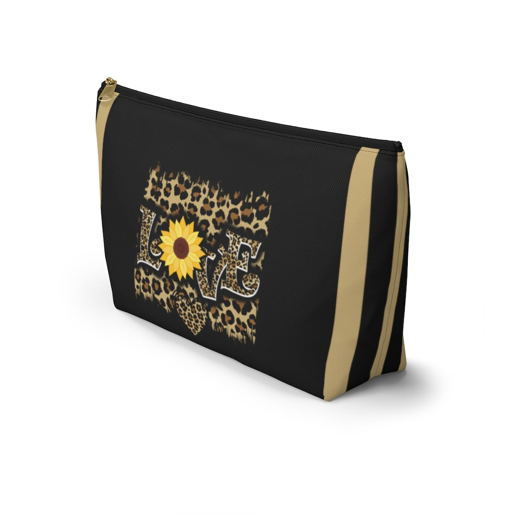 Love Leopard Print and Sunflower Accessory Pouch and Cosmetic Bag
