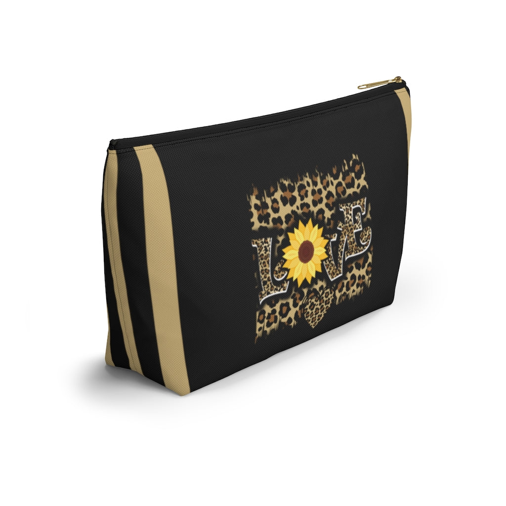 Love Leopard Print and Sunflower Accessory Pouch and Cosmetic Bag