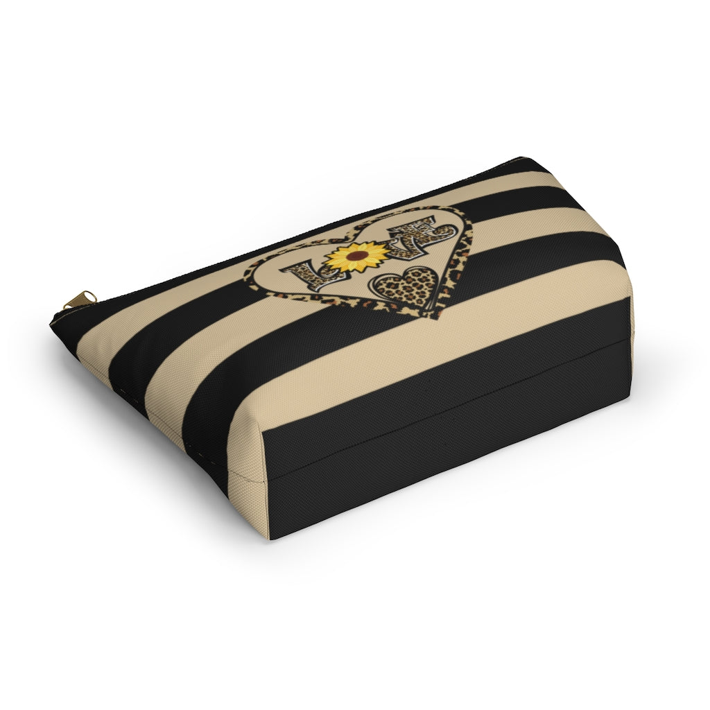 Love Leopard Print With Sunflower And Hearts Zipper Pouch | Cosmetic Accessory Bag