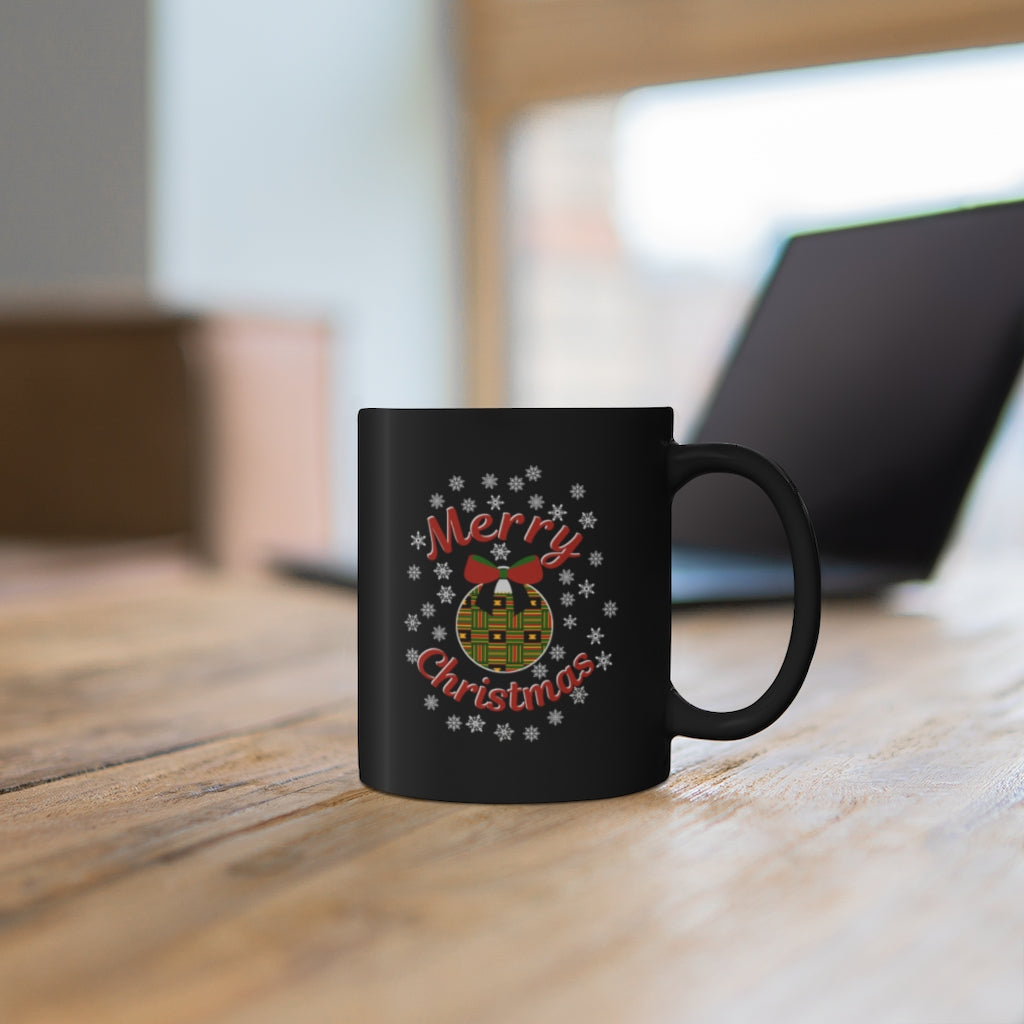 Merry Christmas Kente Ornament 11oz Black Mug