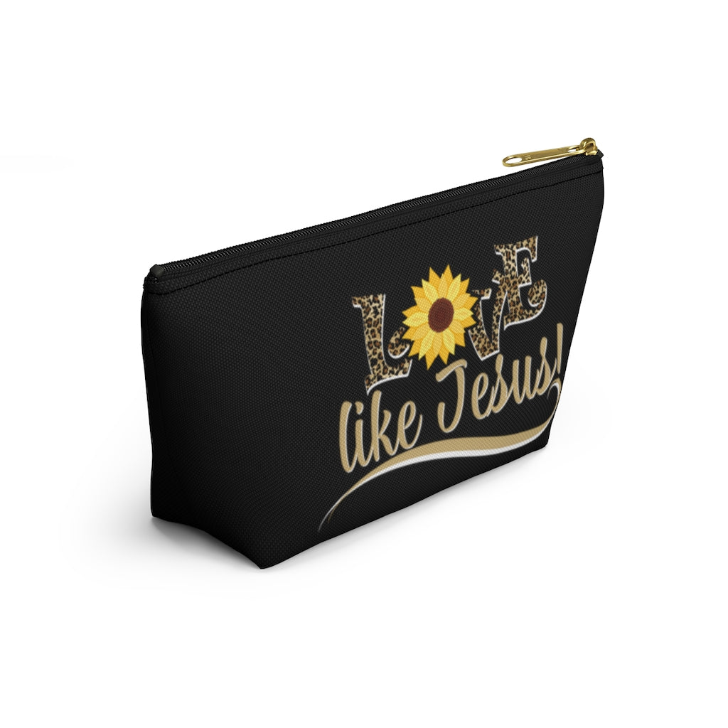 Love Like Jesus Leopard Print With Sunflower Cosmetic Zipper Pouch