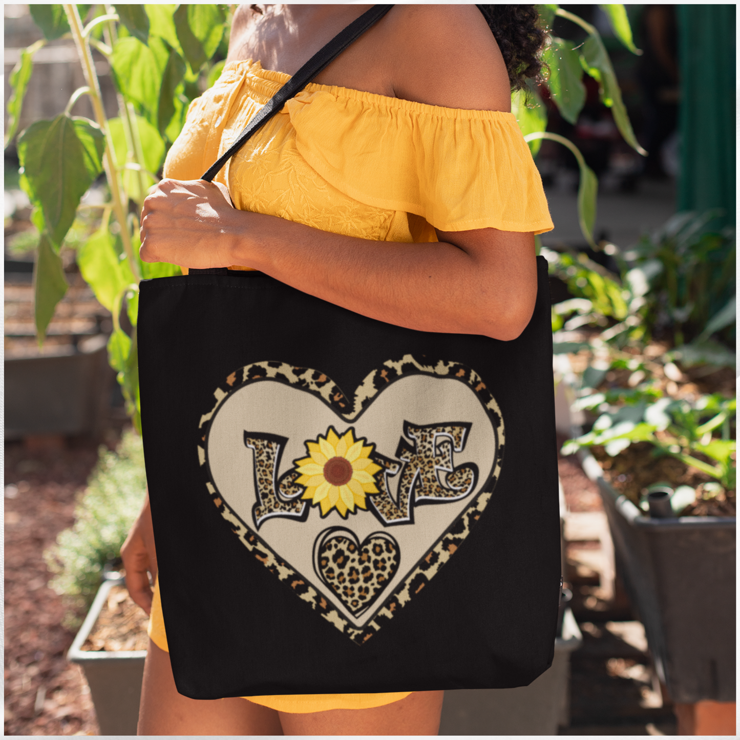 Love Leopard Print With Sunflower and Hearts Tote Bag