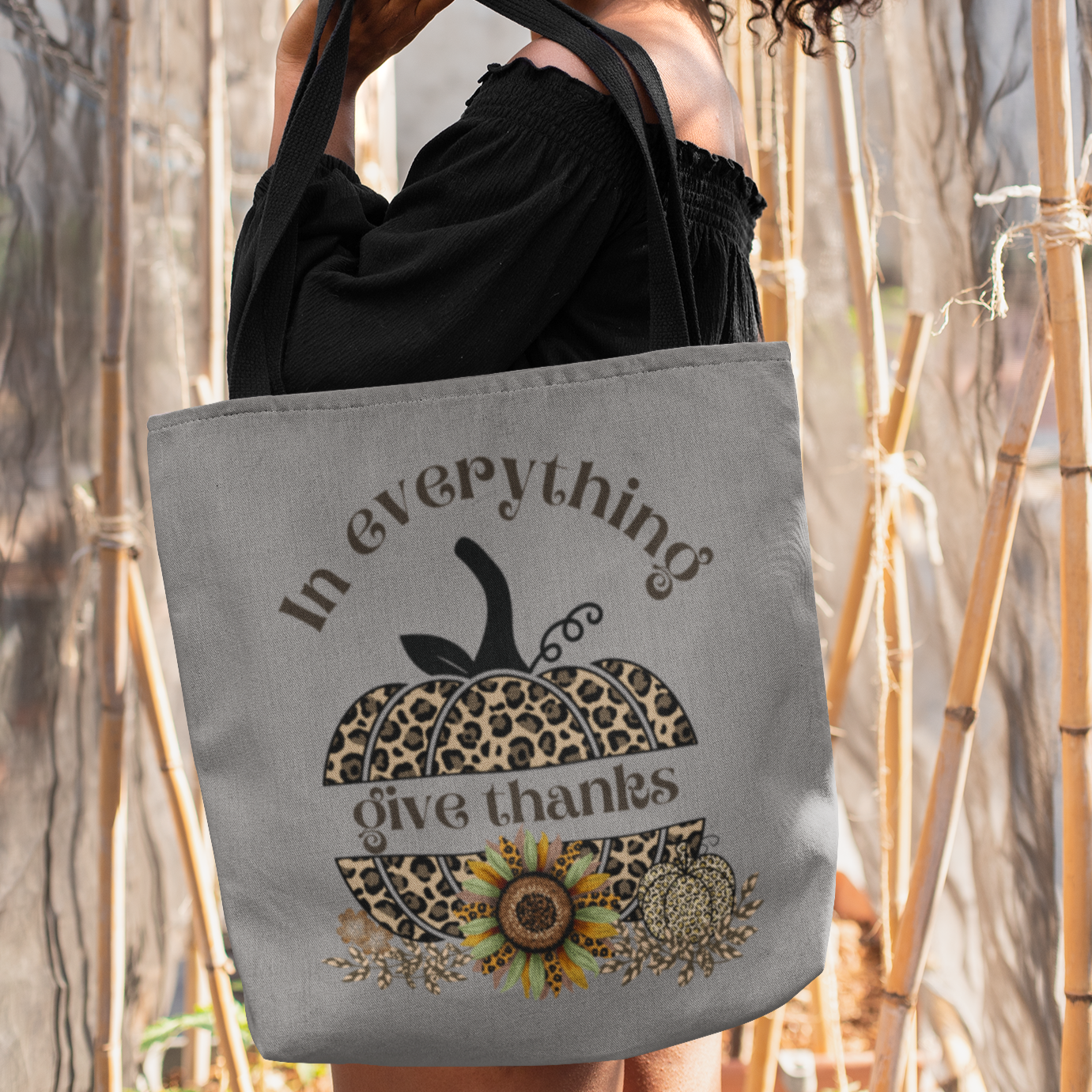 Christian Inspired Tote Bag | In Everything Give Thanks Bag With Split Pumpkin
