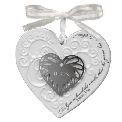 Jesus Heart Ceramic and Metal Christmas Ornament