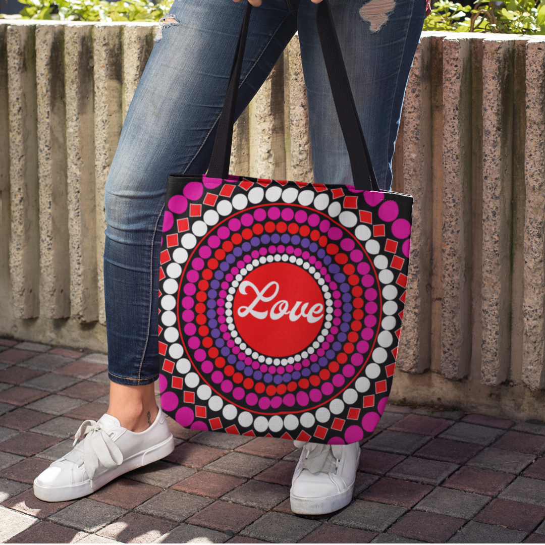 Faith Hope and Love Tote Bag - Love in red, white and pink