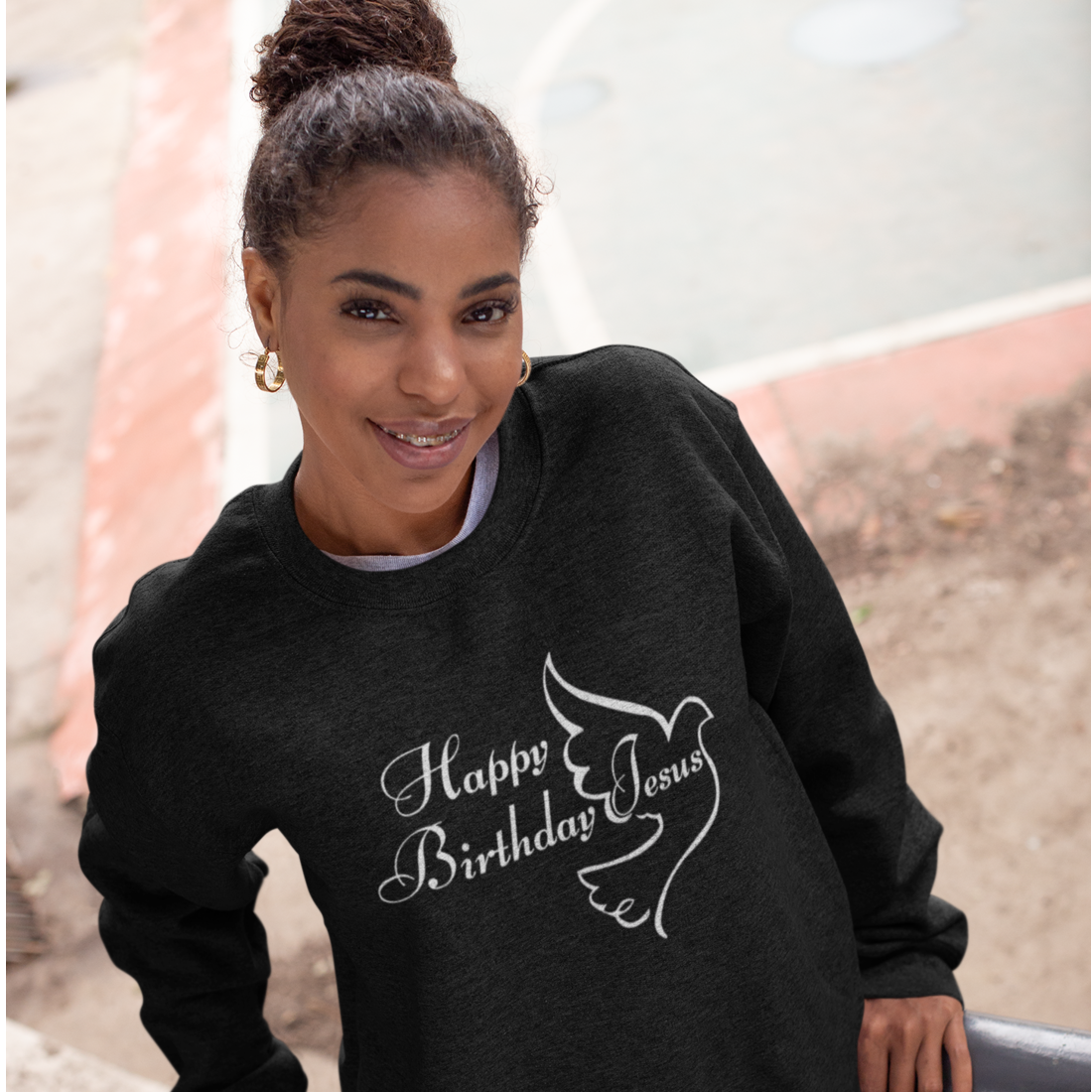 Happy Birthday Jesus Sweatshirt With Dove in black